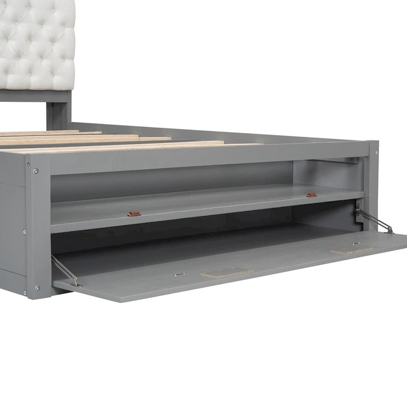 Letto a piattaforma con testiera contenitore, scarpiera e 4 cassetti