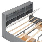 Letto a piattaforma con testiera contenitore, scarpiera e 4 cassetti