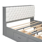 Letto a piattaforma con testiera contenitore, scarpiera e 4 cassetti
