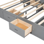 Letto a piattaforma con testiera contenitore, scarpiera e 4 cassetti