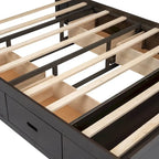 Letto a piattaforma con testiera contenitore, scarpiera e 4 cassetti