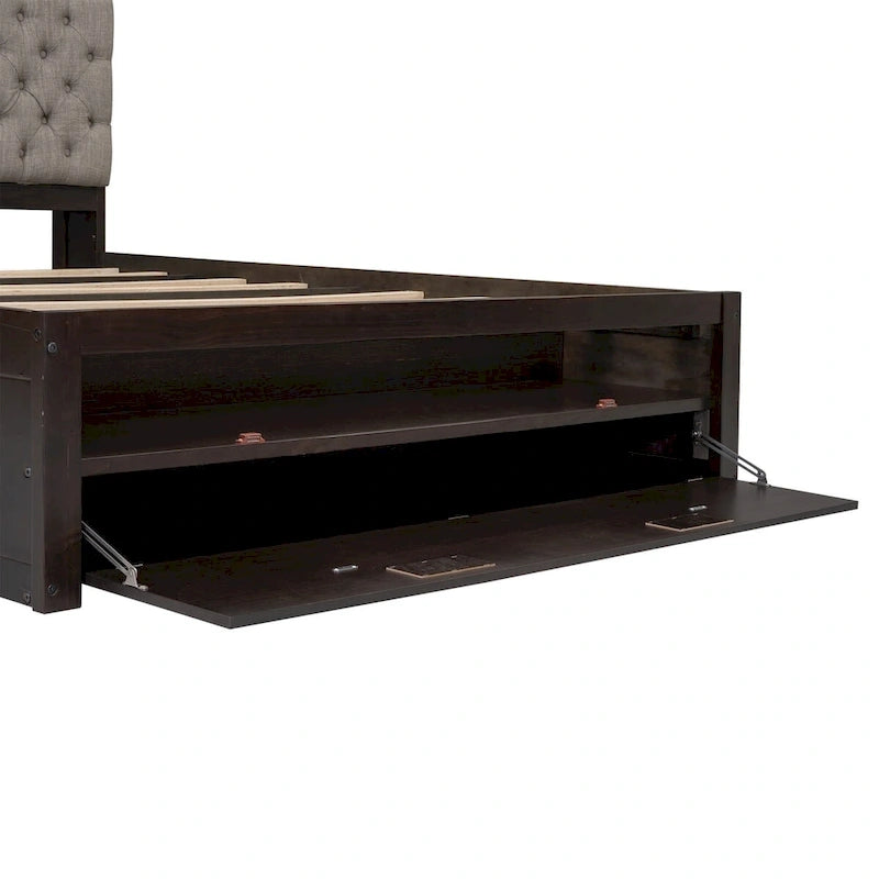 Letto a piattaforma con testiera contenitore, scarpiera e 4 cassetti