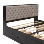 Letto a piattaforma con testiera contenitore, scarpiera e 4 cassetti