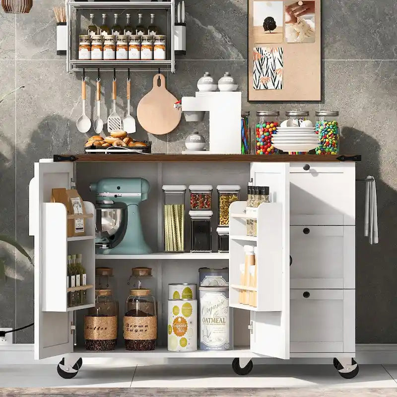 Isola Cucina da 138 cm Stile Rustico con Contenitore e Posti a Sedere