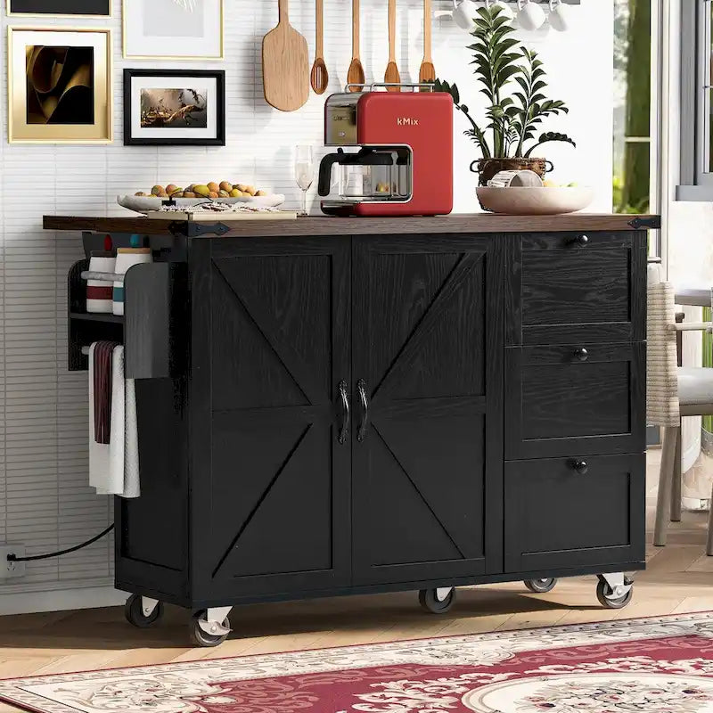 Isola Cucina da 138 cm Stile Rustico con Contenitore e Posti a Sedere