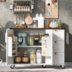 54.5 farmhouse kitchen island with electrical outlets, rolling kitchen cart with wheels