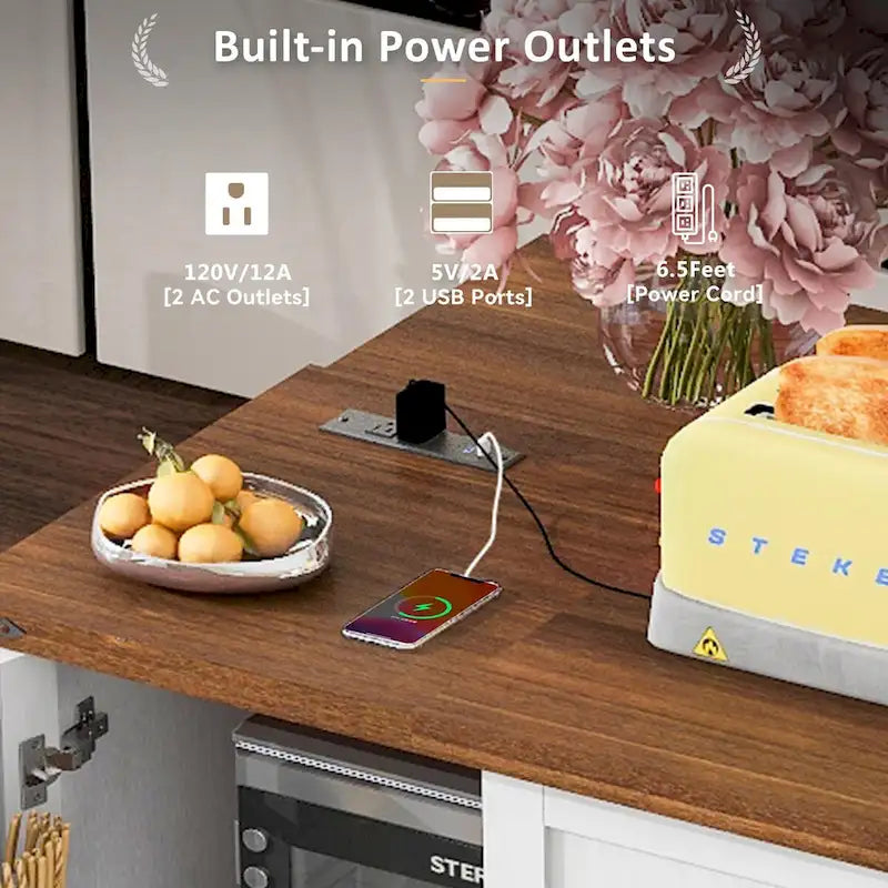 Isola Cucina da 138 cm Stile Rustico con Contenitore e Posti a Sedere
