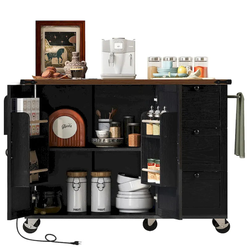 Isola Cucina da 138 cm Stile Rustico con Contenitore e Posti a Sedere