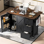 Isola Cucina da 138 cm Stile Rustico con Contenitore e Posti a Sedere