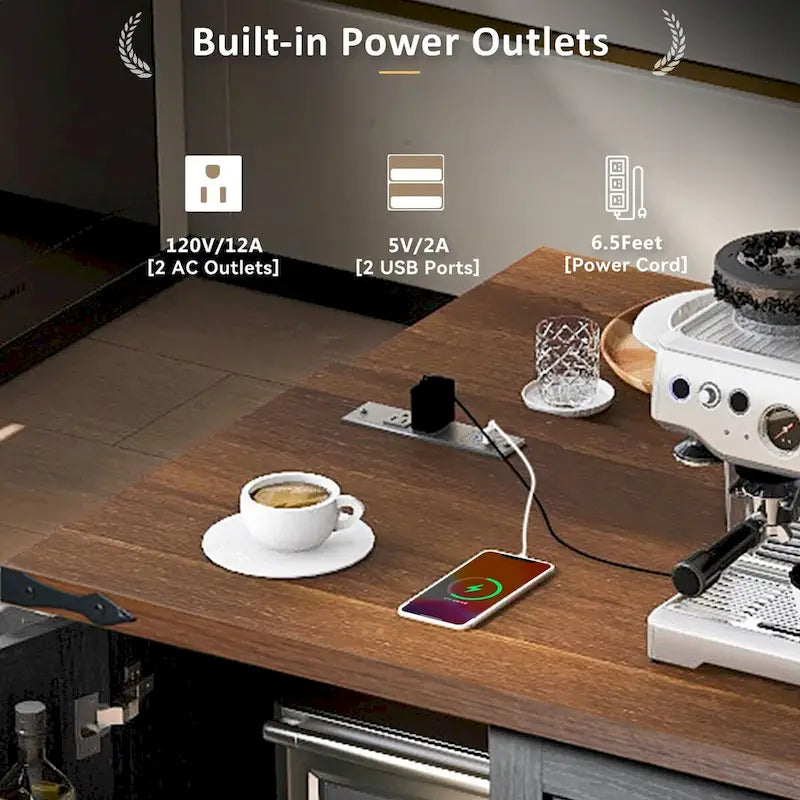 Isola Cucina da 138 cm Stile Rustico con Contenitore e Posti a Sedere