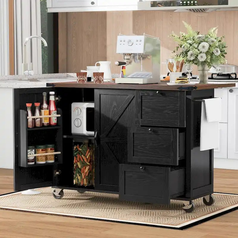 Isola Cucina da 138 cm Stile Rustico con Contenitore e Posti a Sedere