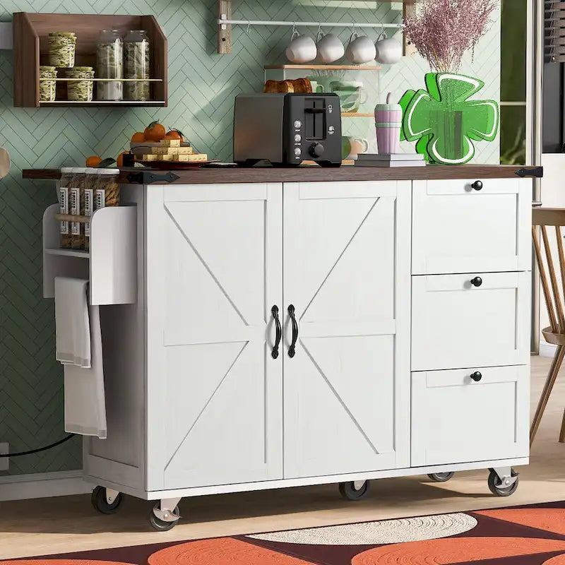 Isola Cucina da 138 cm Stile Rustico con Contenitore e Posti a Sedere
