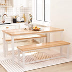 Affascinante set da pranzo in stile semplice con un tavolo e due panche, con piedini, per cucina, sala da pranzo